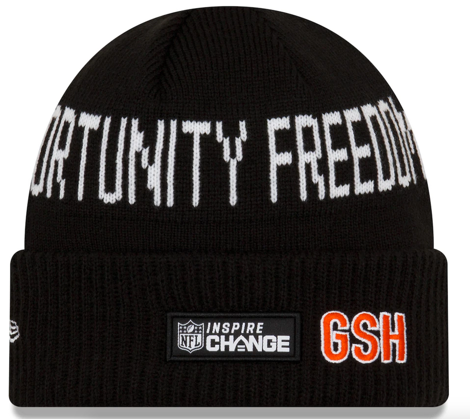 Men's New Era Black Chicago Bears Team Social Justice Cuffed Knit Hat-"C Logo"