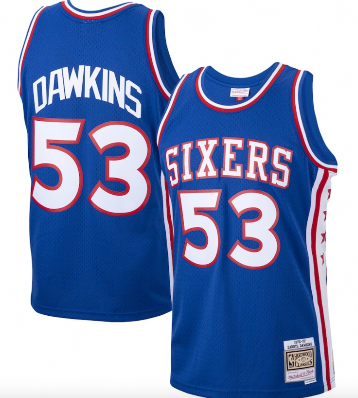 Men's Mitchell & Ness Darryl Dawkins Royal Philadelphia 76ers 1976-77 Hardwood Classics Swingman Player Jersey