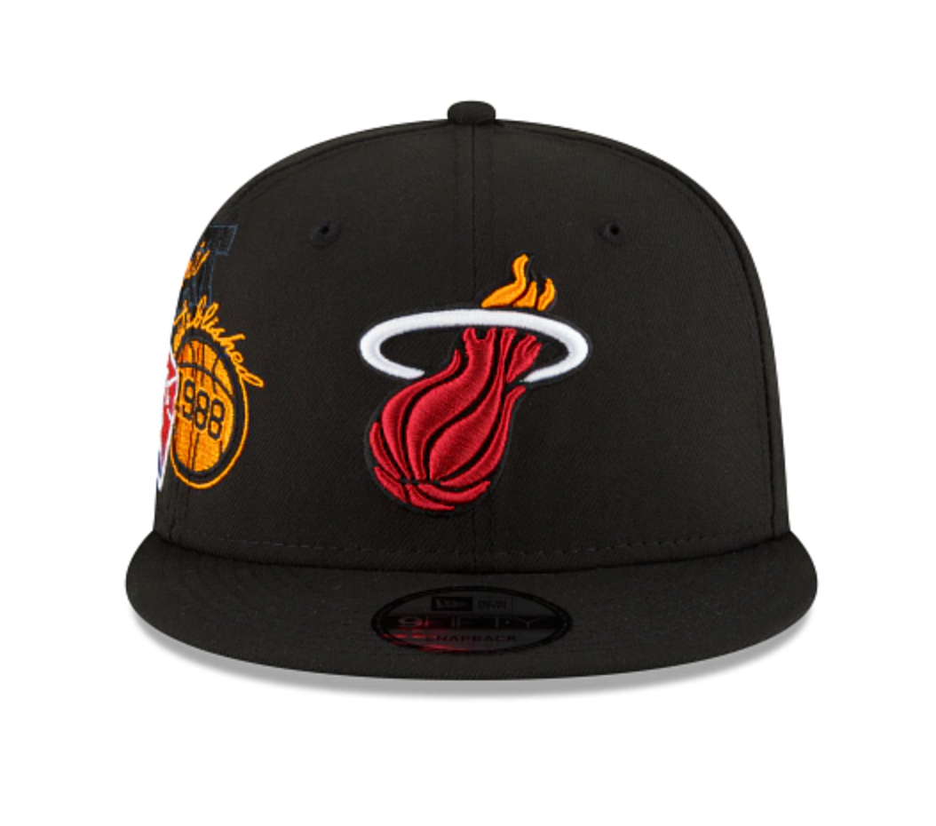 Mens Miami Heat NBA 2022 Back Half New Era Black 9FIFTY Snapback Hat