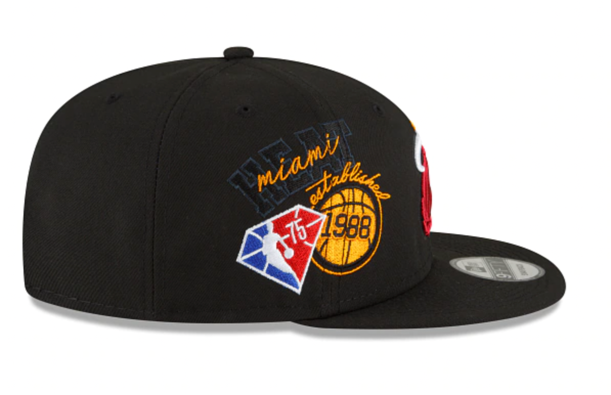 Mens Miami Heat NBA 2022 Back Half New Era Black 9FIFTY Snapback Hat