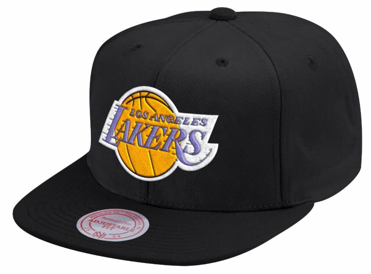Men's Mitchell & Ness Los Angeles Lakers Black Adjustable Snapback Hat