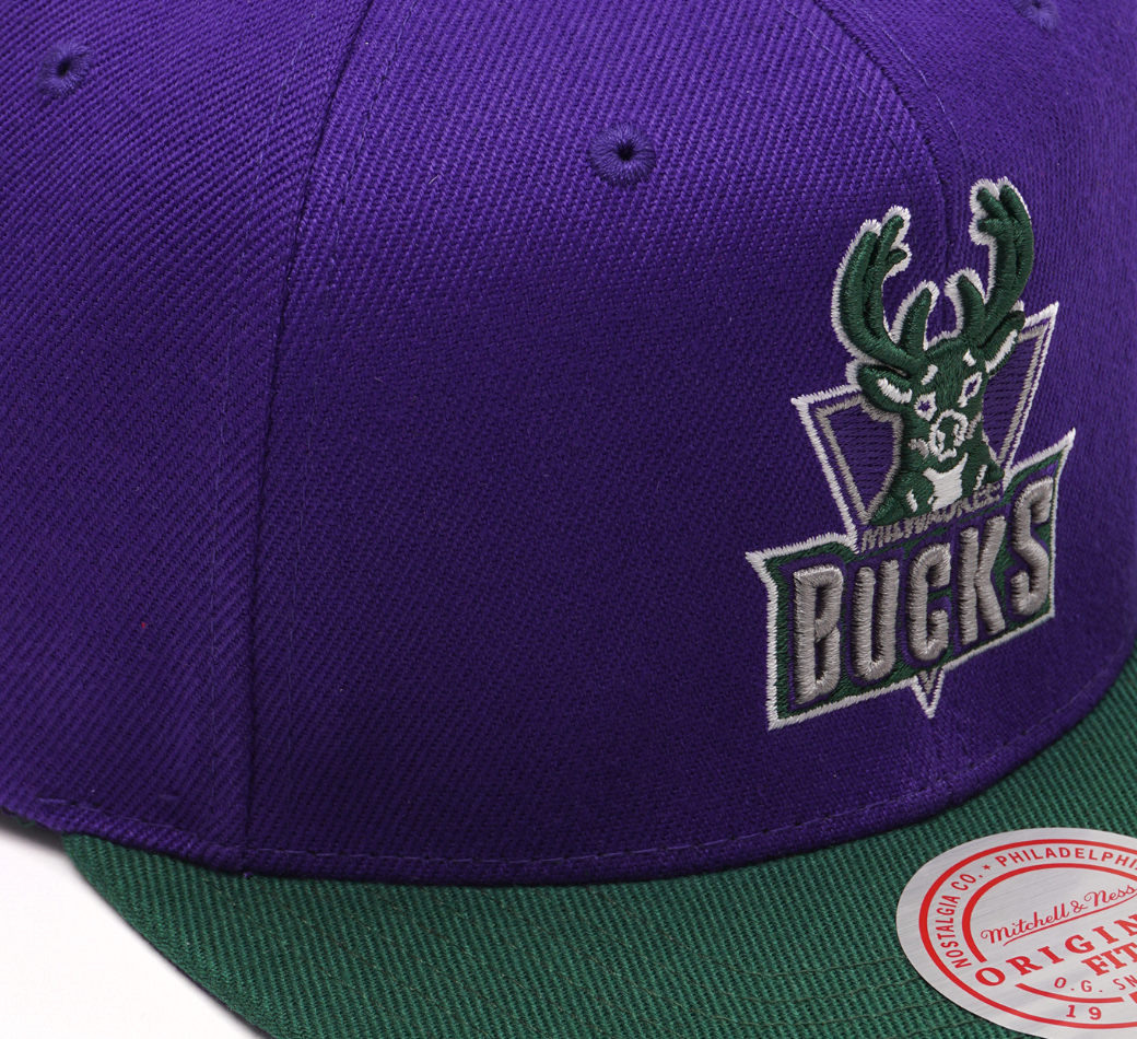 Men's Milwaukee Bucks 2 Tone Purple/ Green Mitchell & Ness NBA Core Basic Hardwood Classics Snapback Adjustable Hat