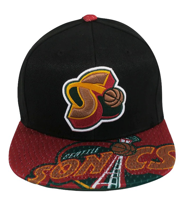 Men's Mitchell & Ness Black/Red Seattle SuperSonics Hardwood Classics Snapshot Adjustable Snapback Hat