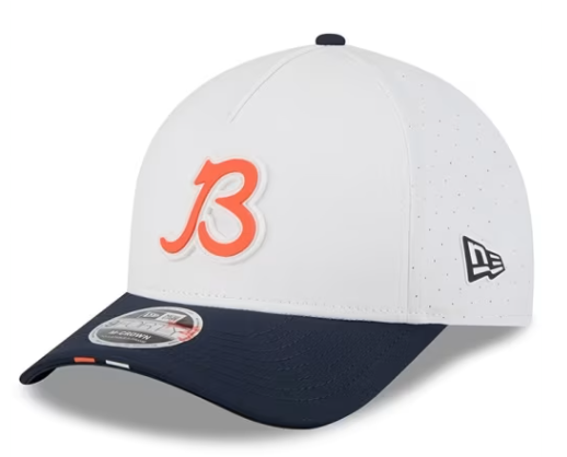 Men's Chicago Bears New Era White/Navy B 2025 NFL Training Camp 9FORTY M-Crown Adjustable A-Frame Hat