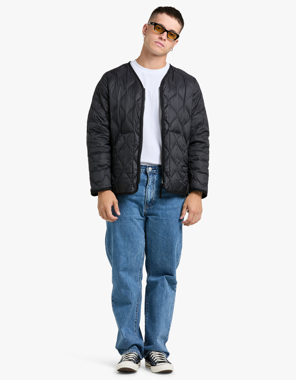 Soft Shell Military V Neck W Zip Down Jacket - Black