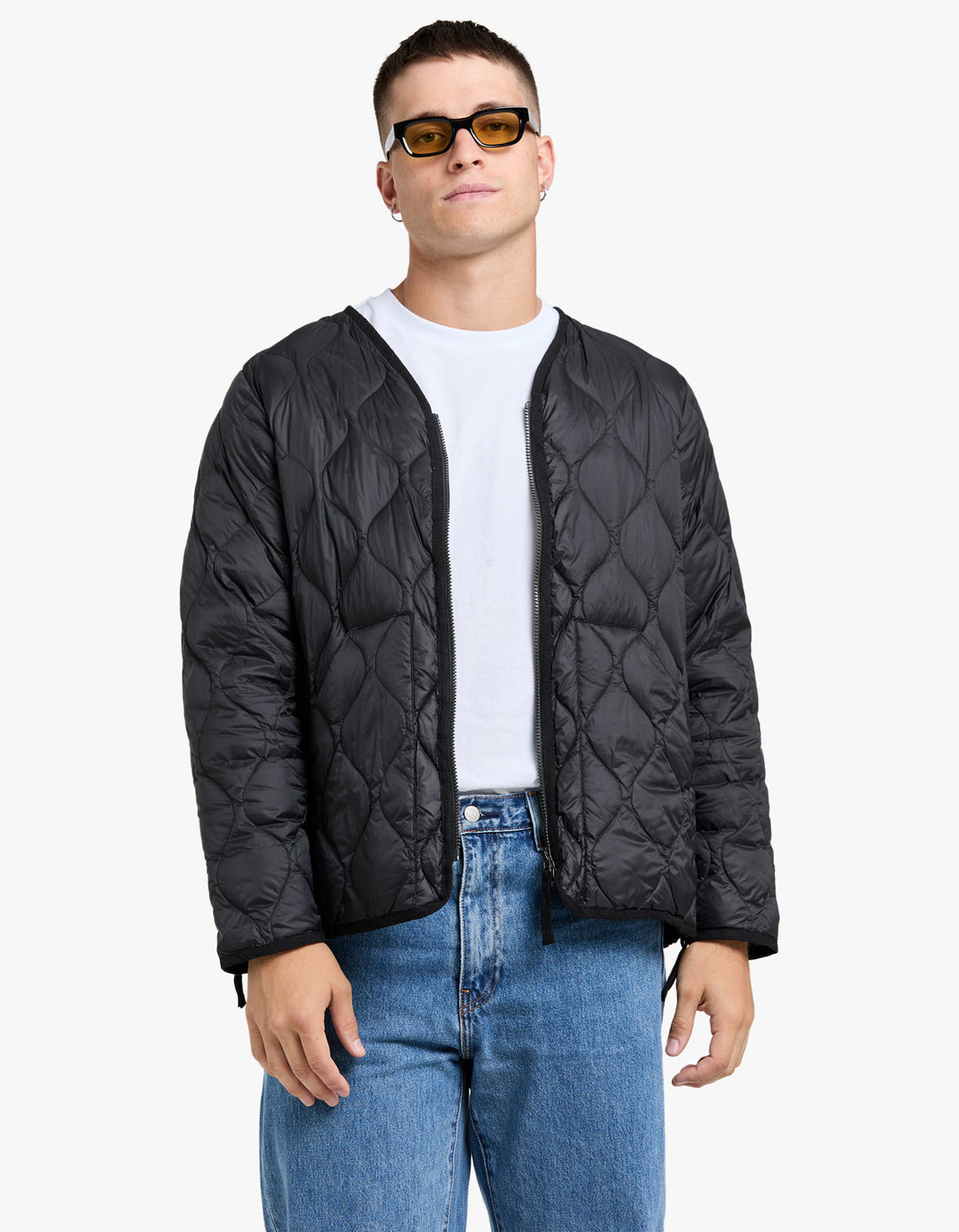 Soft Shell Military V Neck W Zip Down Jacket - Black