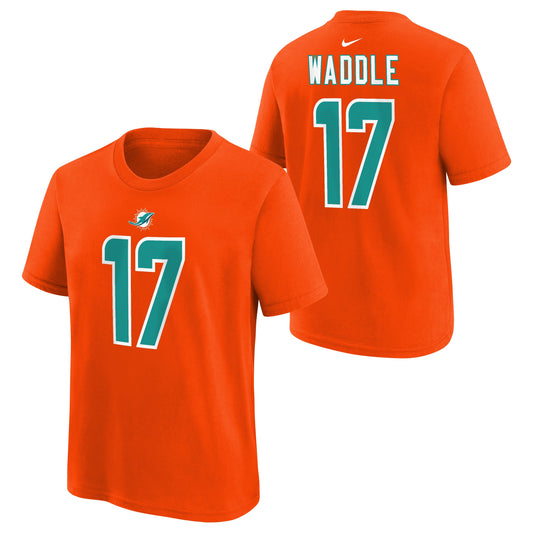 Youth Jaylen Waddle Miami Dolphins Nike Orange FUSE Name & Number T-Shirt