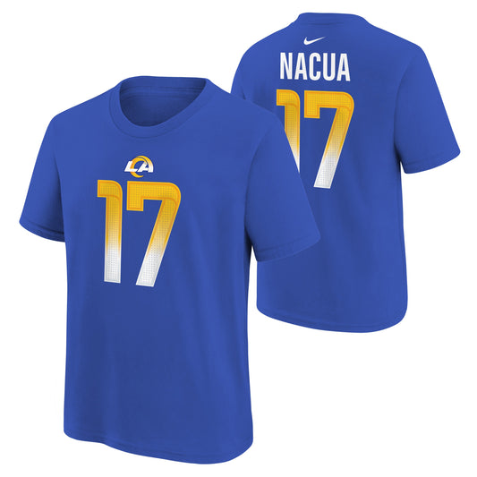 Youth Puka Nacua Los Angeles Rams Rookie #17 Royal Blue Nike FUSE Name and Number Tee