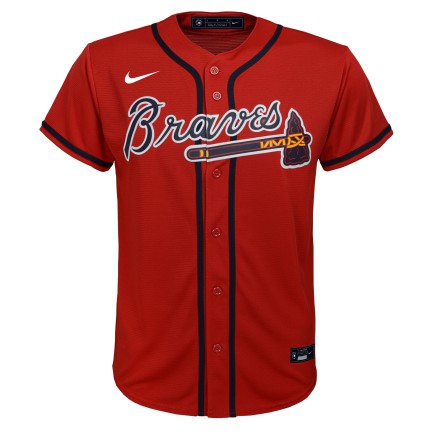 NIKE Youth Ronald Acuna Jr. Atlanta Braves Red Alternate Replica Jersey