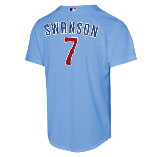 NIKE Youth Chicago Cubs Dansby Swanson Powder Blue 2nd Alternate Replica Jersey