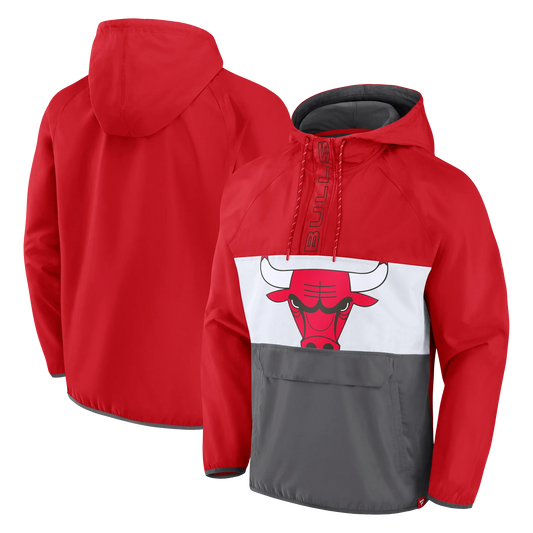 Chicago Bulls Fanatics Branded Flagrant Anorak Raglan Quarter-Zip Hoodie - Red/White/Gray