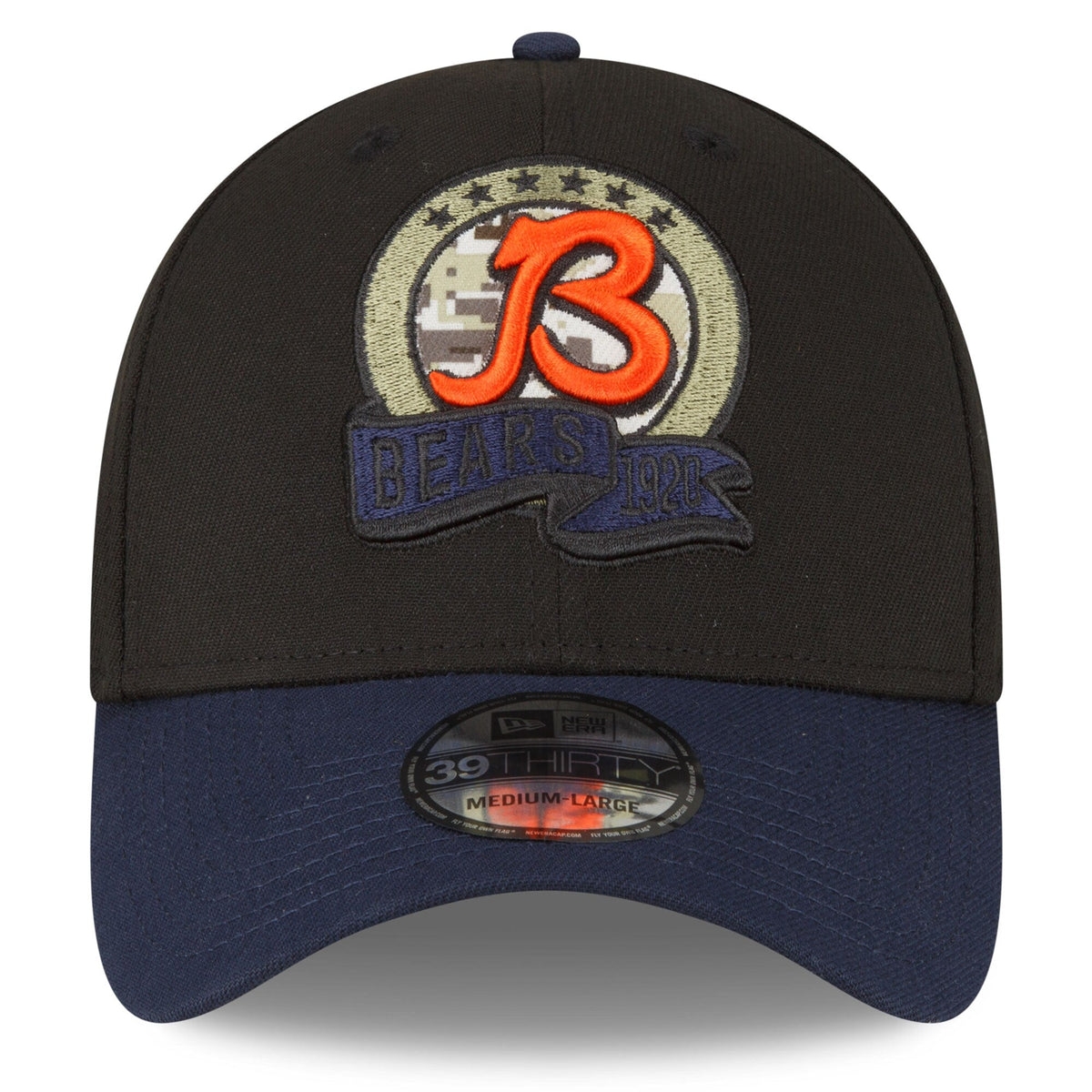 Men's Chicago Bears New Era Black 2022 Salute to Service B Logo 39THIRTY Flex Hat