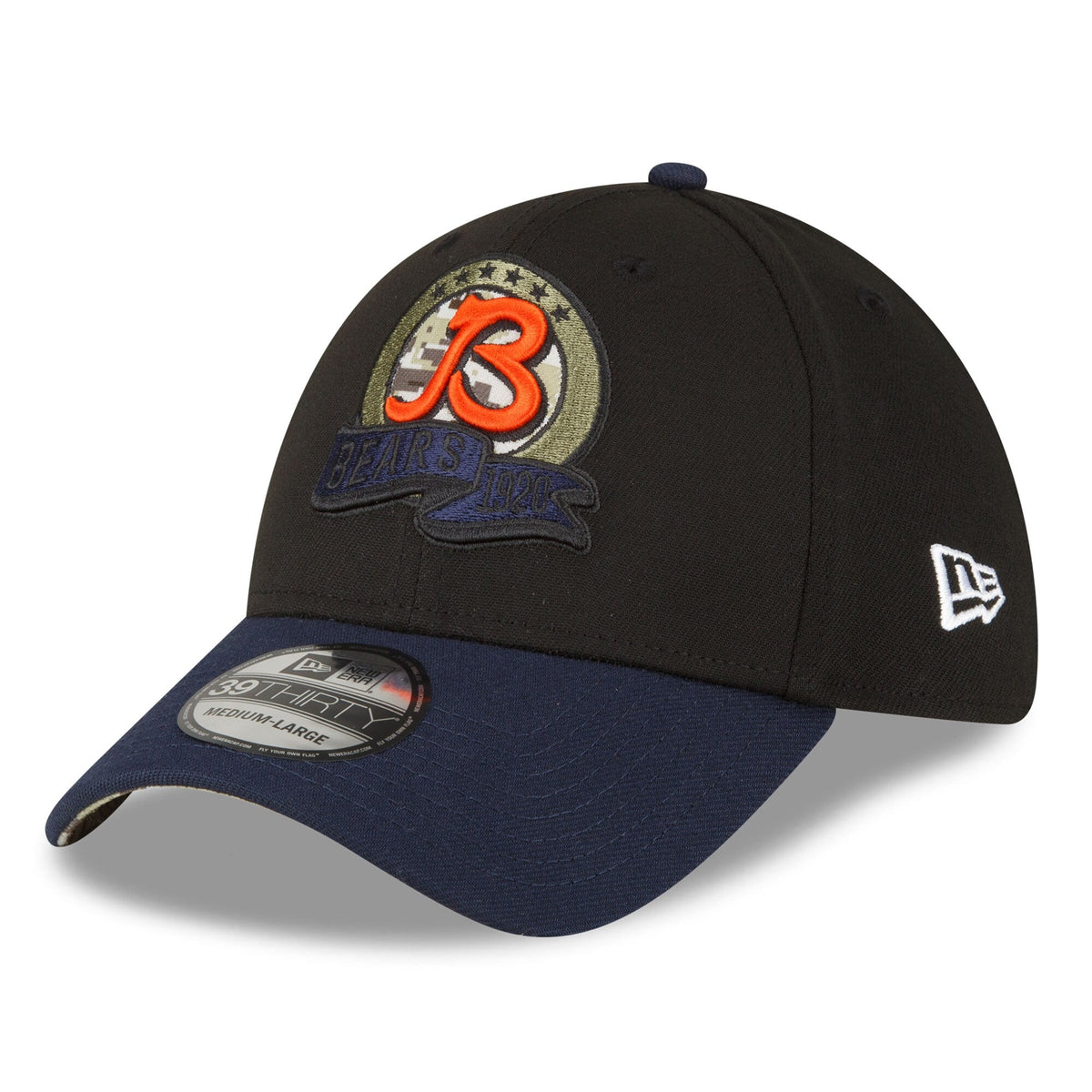 Men's Chicago Bears New Era Black 2022 Salute to Service B Logo 39THIRTY Flex Hat
