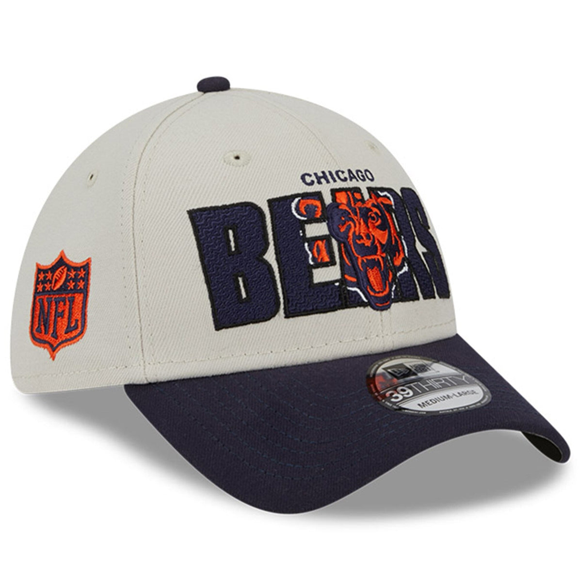 Men's Chicago Bears New Era Stone/Navy 2023 NFL Draft 39THIRTY Flex Hat