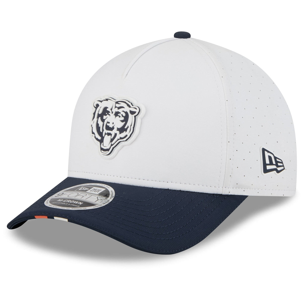 Men's Chicago Bears New Era White/Navy 2025 NFL Training Camp 9FORTY M-Crown Adjustable A-Frame Hat