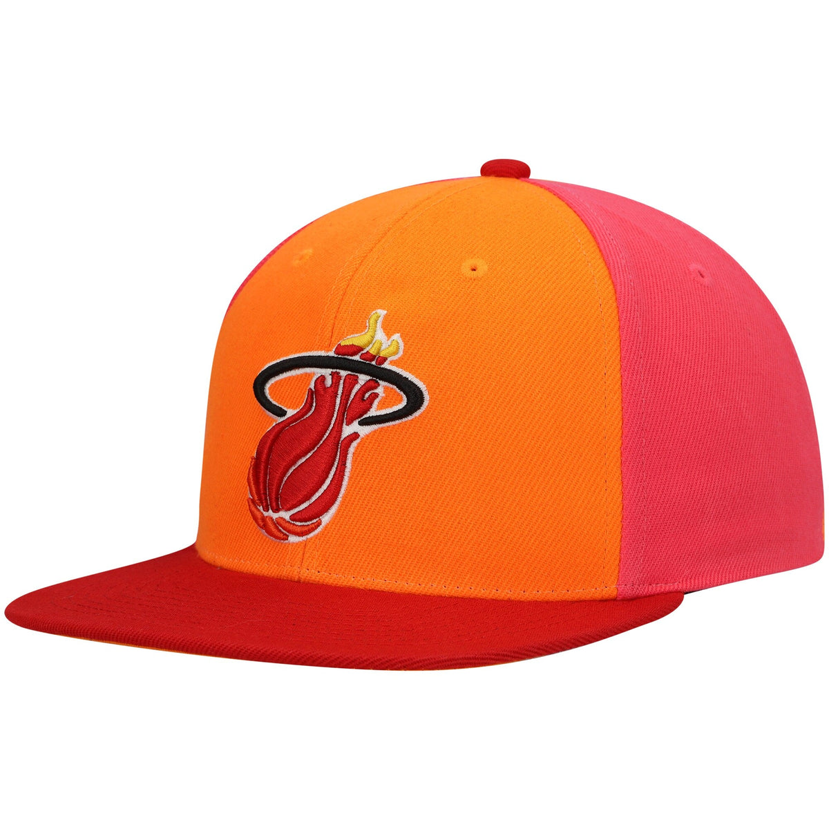 Miami Heat Mitchell & Ness Hardwood Classics On The Block Snapback Hat - Orange/Red