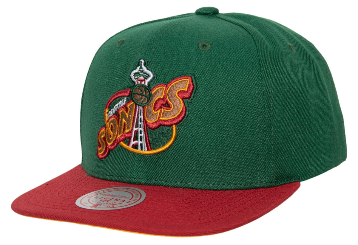 Men's Seattle Supersonics NBA Core Basic 2 Tone Green/Maroon HWC Mitchell & Ness Snapback Hat