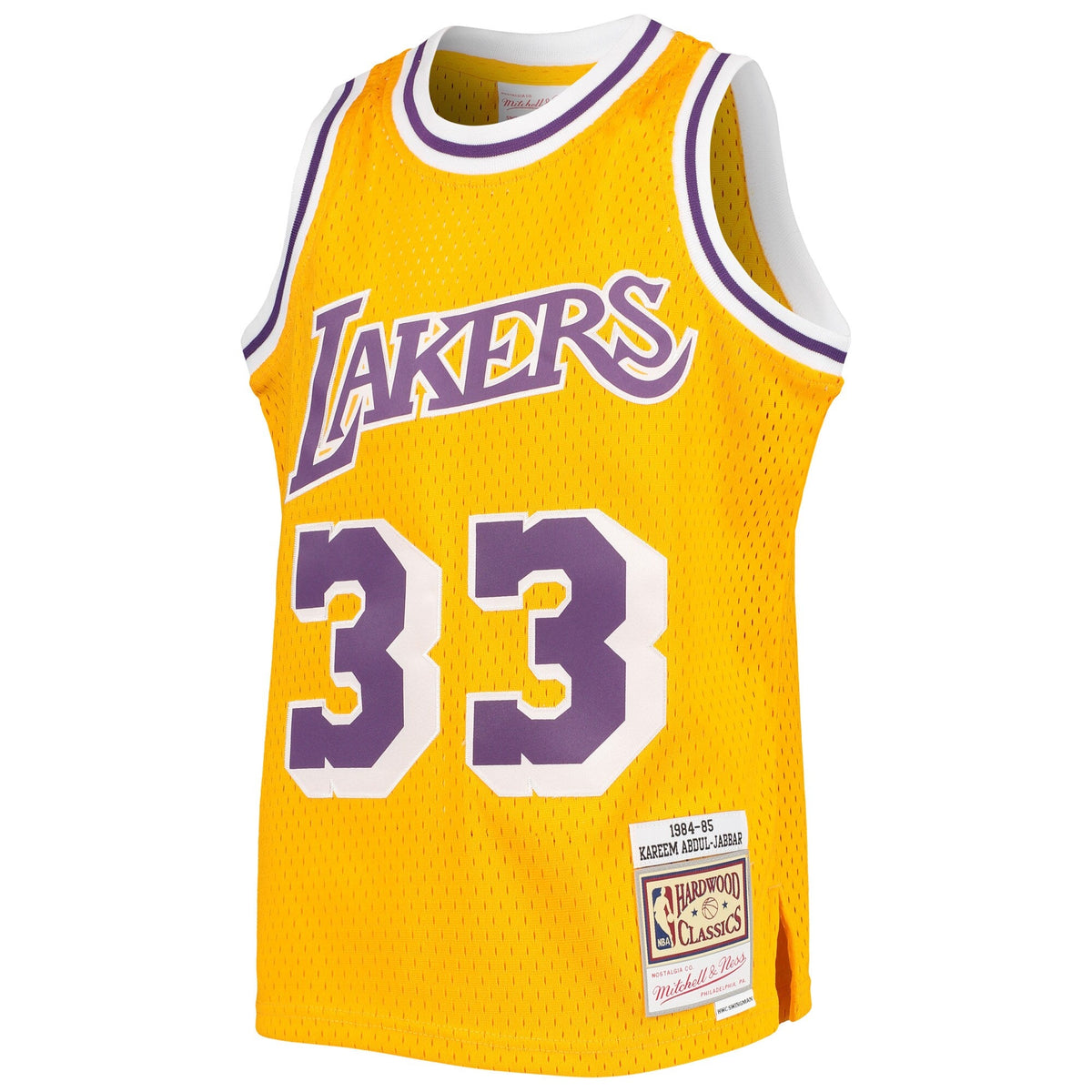 Youth Los Angeles Lakers Kareen Abdul-Jabbar Mitchell & Ness Gold 1984-85 Hardwood Classics Swingman Jersey