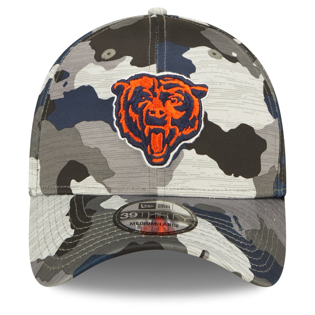 Men's Chicago Bears New Era Camo 2022 NFL Training Camp Official Mascot 39THIRTY Flex Hat