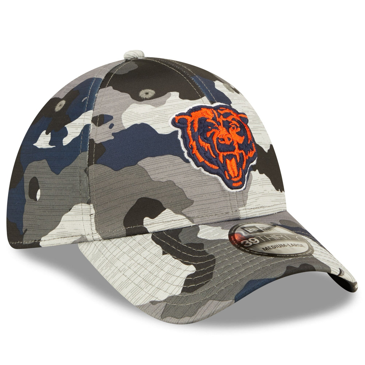 Men's Chicago Bears New Era Camo 2022 NFL Training Camp Official Mascot 39THIRTY Flex Hat