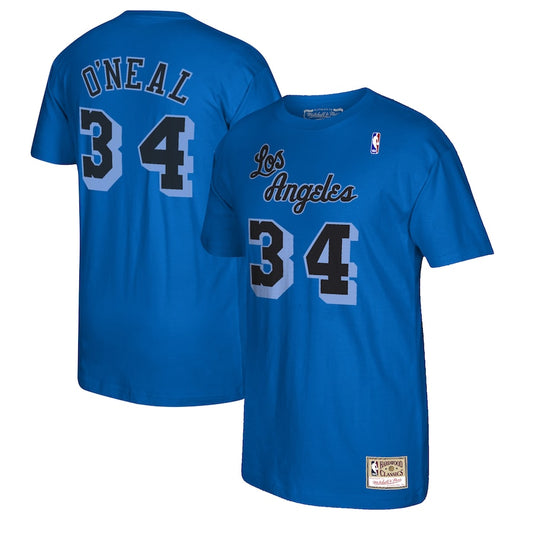 Men's Shaquille O'Neal Los Angeles Lakers Mitchell & Ness Reload 2.0 Name & Number T-Shirt - Blue