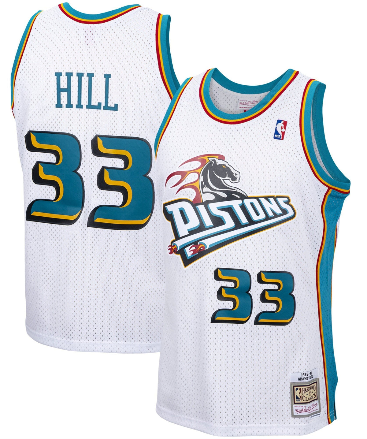 Men's Detroit Pistons Grant Hill Mitchell & Ness White 1998-99 Hardwood Classics Swingman Jersey