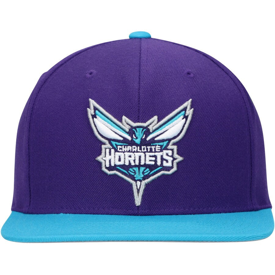 Mens NBA Charlotte Hornets 2 Tone Purple and Teal Mitchell And Ness Basic Core Snapback Hat