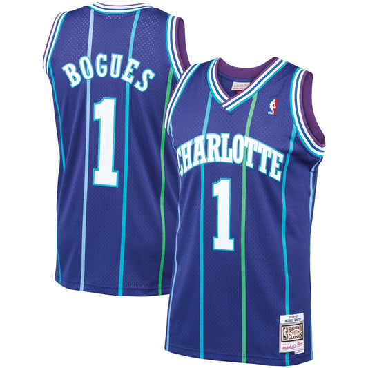 Men’s Muggsy Bogues Charlotte Hornets 1994-95 Purple Swingman Replica Jersey By Mitchell & Ness